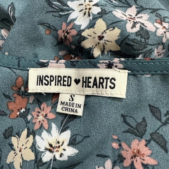 Inspired Hearts V-Neck Double Breast Floral Mini Dress Green Sz Small - Picture 5 of 7